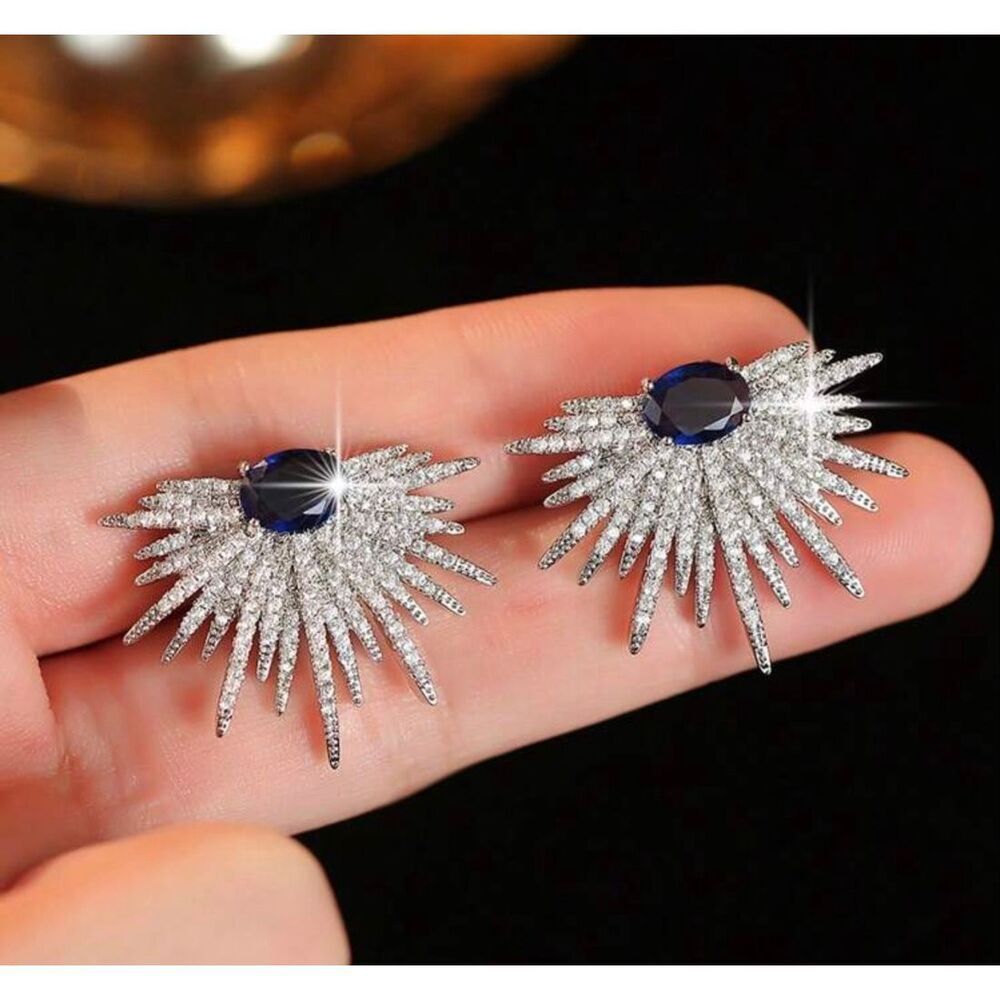 Sapphire Starburst Earrings - Picture 2 of 7